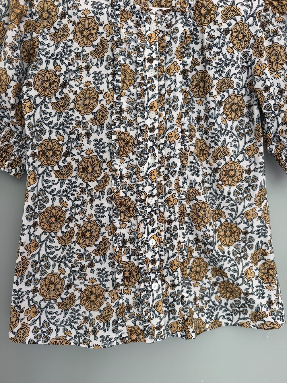 Downeast Boho Floral Print Puff Short Sleeve Button Down Blouse Top Cottagecore - Picture 6 of 12